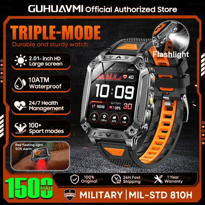 1500mAh Military Grade Smart Watch 100 Days Battery Life 10ATM Waterproof Bluetooth Call SOS Alert LED Flashlight Sports Watches