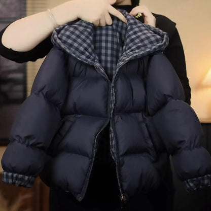 2026 Winter Hot selling Checkered Inner Hoodie Thickened Warm Solid Color Loose Cotton Clothing for Children