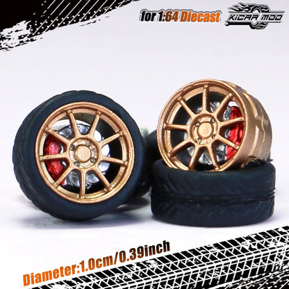 Kicarmod 1/64 Model Car ABS Wheels with Rubber Tire Brake Disc Refitting Parts Diameter 10mm For Model Car Tomica