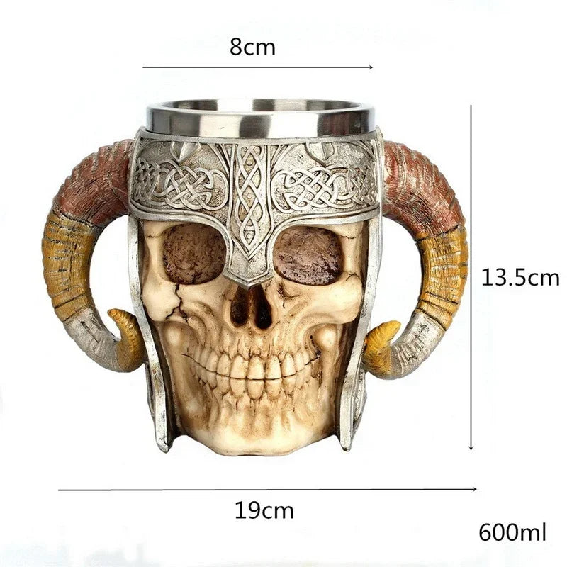 600ml Viking Skull Mug Stainless Steel Coffee Mugs Travel Cup Horn Drinking Tea Mug Halloween Decoration Ceramic Tiki Mug