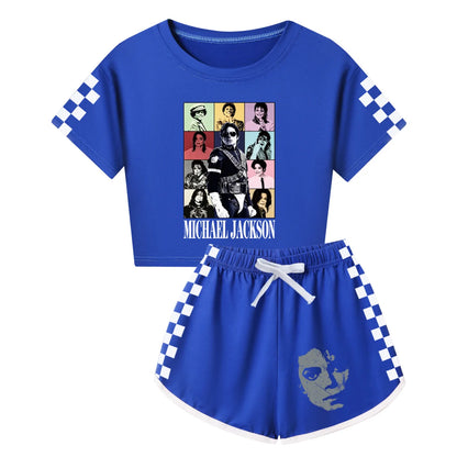 International celebrity children's short sleeved shorts and long sleeved Boy Girl Michael Jackson pajamas set