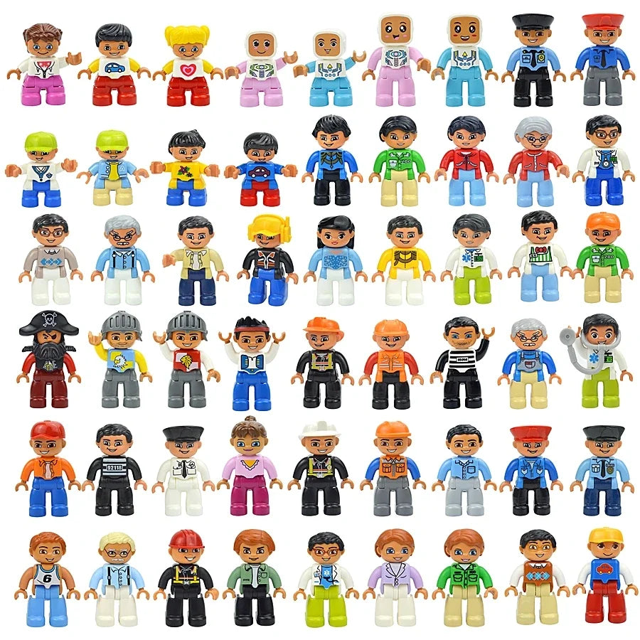 Figures Dolls Big Size Building Blocks Family Action Workers Doctor Police Farmer Compatible Large Bricks Duploes Kid Toys