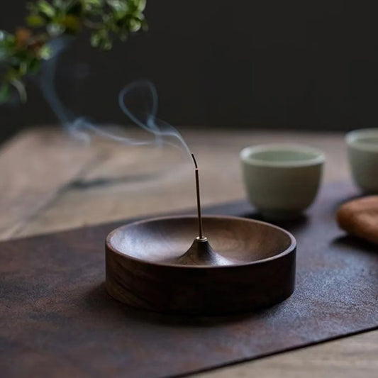 Solid Wood Incense Burner Handmade Tea Ceremony Round Incense Stick Indoor Incense Tray Multi Hole Home Ornament Decor Holder