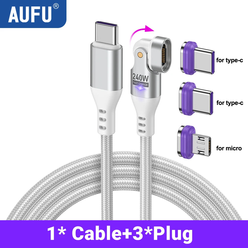 AUFU 240W Magnetic USB Type C To USB C Cable 5A Fast Charging Charger Wire for Macbook Magnet Type C Cable for iPhone Samsung