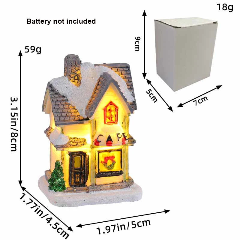 Christmas Ornament Village Houses LED Light Collectible Figurines Snow Blanket Desktop Decoration Town Scene Xmas New Year Gift