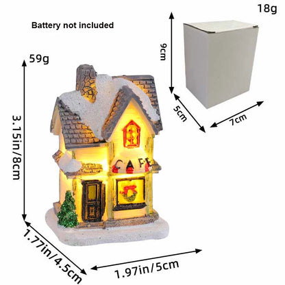 Christmas Ornament Village Houses LED Light Collectible Figurines Snow Blanket Desktop Decoration Town Scene Xmas New Year Gift