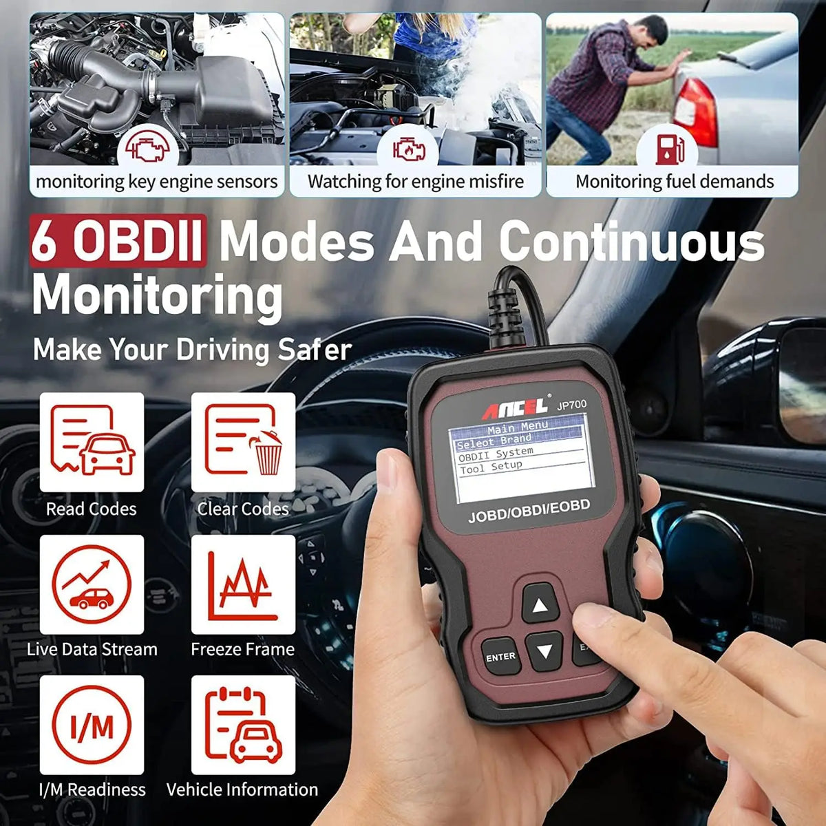 OBD2/JOBD Scanner Full OBD2/EOBD Diagnostic Tools Automotive ANCEL JP700 Professional Code Reader Scanner Check Engine pk ELM32