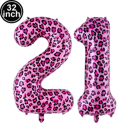 32 Inch Pink Leopard Print Number Foil Balloon 0‑9 Digit Balloon Wild Animal Helium Balloon for Birthday Anniversary Party Decor