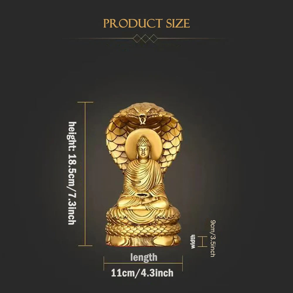 Pure Copper Shakyamuni Statue Ornament, Brass Snake Buddha, Home Decoration Crafts, Snake Protector Buddha Statue, 18cm