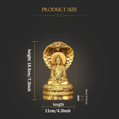 Pure Copper Shakyamuni Statue Ornament, Brass Snake Buddha, Home Decoration Crafts, Snake Protector Buddha Statue, 18cm