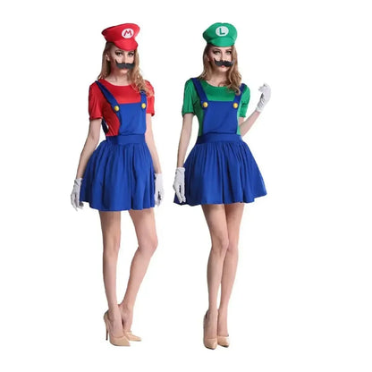 Anime Super Luigi Brothers Cosplay Adult Costume Super Brothers CostumeJumpsuit Beard Hat Set Halloween Costume Props Men Womens