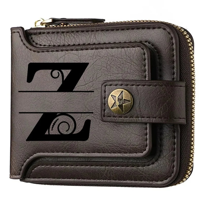 Personalized  PU Leather Chain Short Wallet For Man, Engraved Name&Text Bifold Stylish Brown Wallet For Man Valentines Birthday