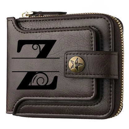 Personalized  PU Leather Chain Short Wallet For Man, Engraved Name&Text Bifold Stylish Brown Wallet For Man Valentines Birthday