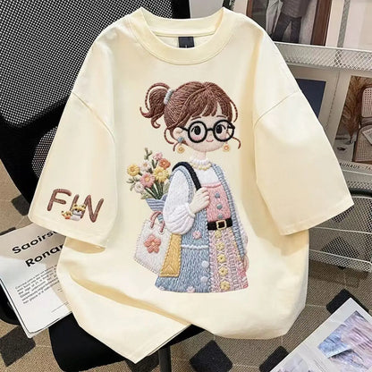 4-11T Summer Child Kids Girls Cotton Cartoon Short Sleeve T Shirt