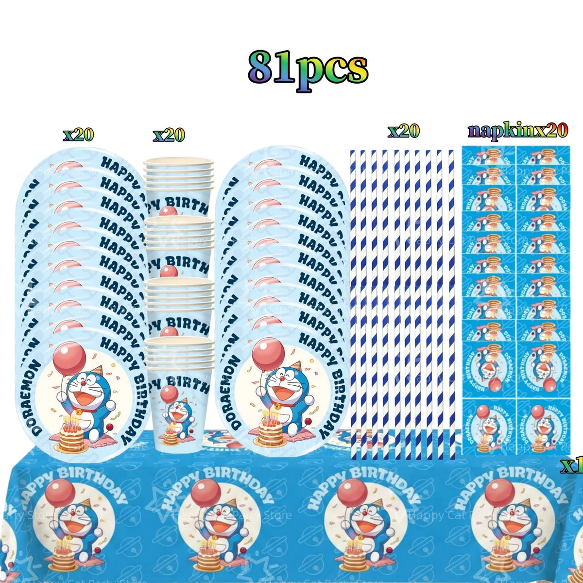 Cartoon Doraemoned Birthday Party Decoration Tableware Cup Plate Tablecloth Napkin Backdrop Cartoon Cat Party Favors Supplies