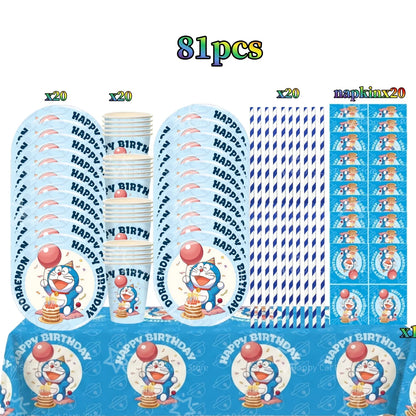 Cartoon Doraemoned Birthday Party Decoration Tableware Cup Plate Tablecloth Napkin Backdrop Cartoon Cat Party Favors Supplies