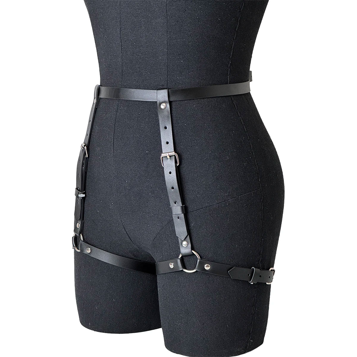 Women's Adjustable PU Leather Garter Belt, Sexy Gothic Punk Thigh Harness Strap, Gothic Lingerie Accessory for Rave Costume