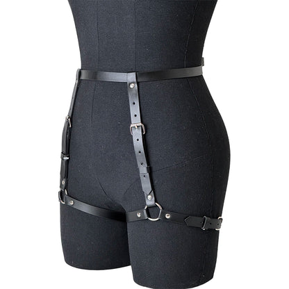 Women's Adjustable PU Leather Garter Belt, Sexy Gothic Punk Thigh Harness Strap, Gothic Lingerie Accessory for Rave Costume