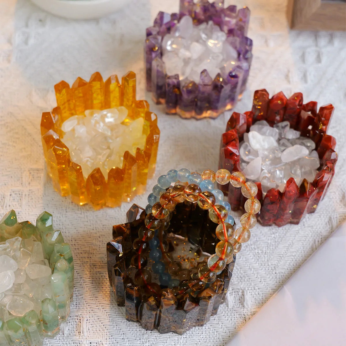 1PC Natural Crystal Energy Generator degaussing Bowl Reiki Healing Chakra Resin Meditation Point Room Decor For Mother Day Gift