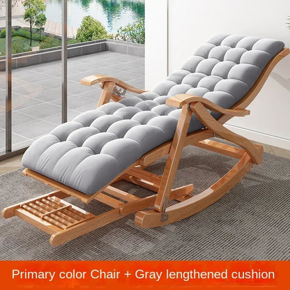UVR Folding Rocking Chair Adult Bamboo Lounge Chair Home Balcony Leisure Armchair Armchair Lazy Sofa Rattan Chair