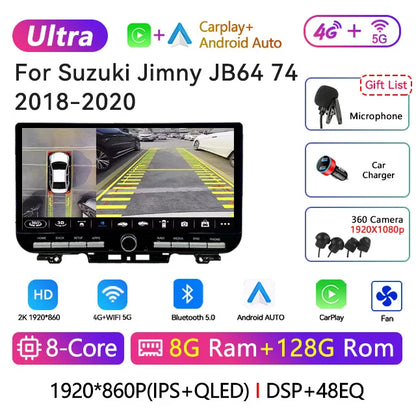 Car Stereo Radio For Suzuki Jimny JB64 JB74 2018‑2023 Wireless Carplay Android Auto DSP AM FM RDS BT Multimedia Player Head Unit