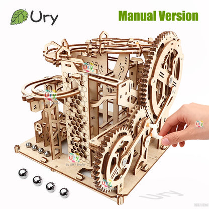 Ury 3D Wooden Puzzle Marble Run Set Track Device Mechanical Manual Model Science High Difficulty Maze Ball Assembly Toy