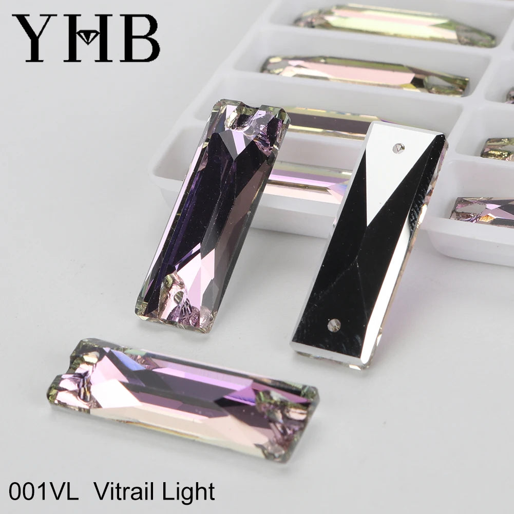 YHB Top Quality Cosmic Baguetee Glass Crystal AB Moonlight Sewing Stones Flatback Sew on Rhinestones For Garment Clothes Bags