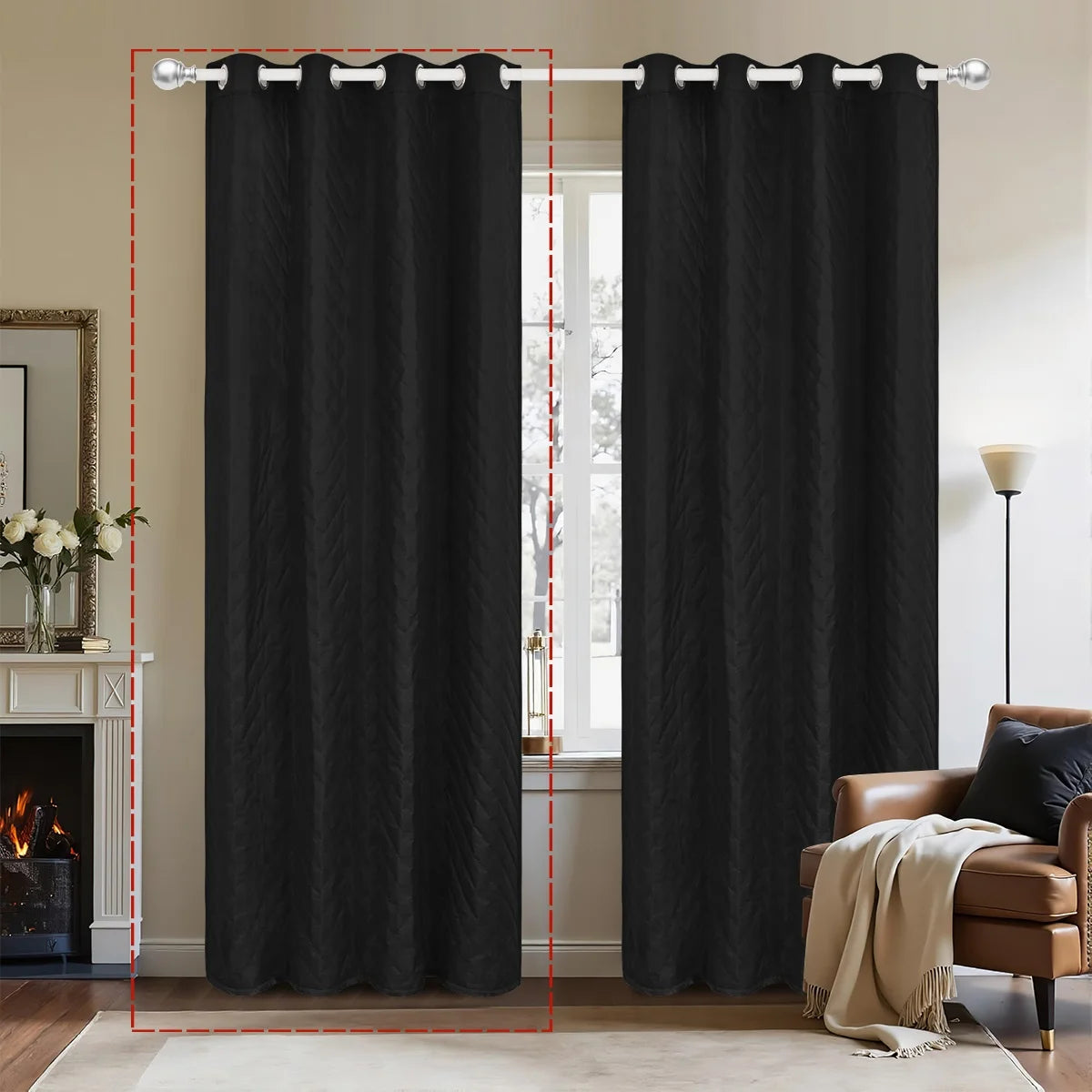 1panel 100% Blackout Winter Curtain, Warm Curtains for Living Room, Bedroom, Children Room, Add Cotton Curtains Grommet Top