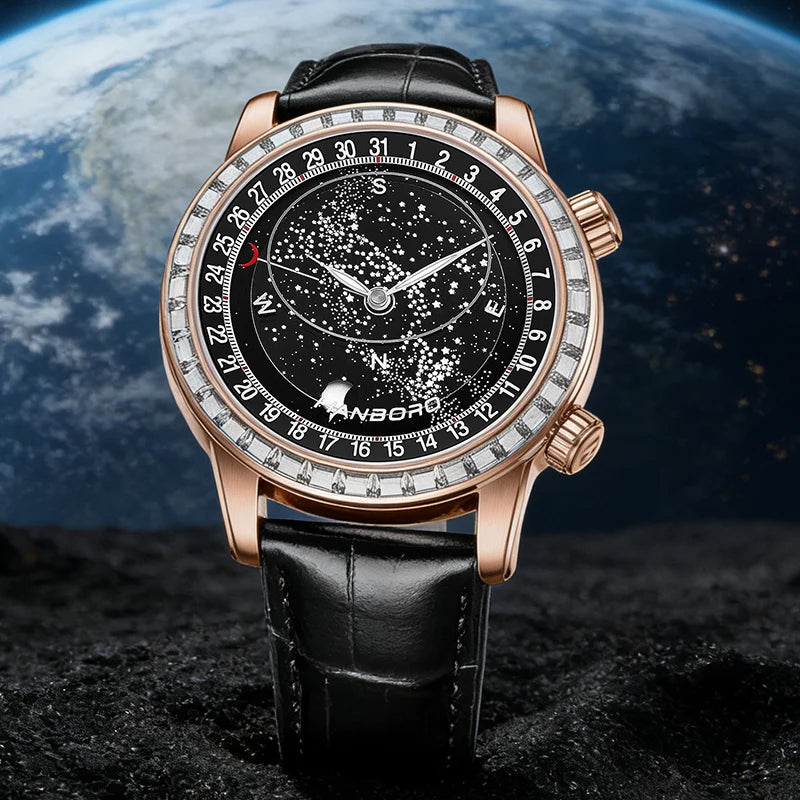 HANBORO Starry Sky Series Men's Fully Automatic Mechanical Watch Fashion Waterproof Night Light Watch