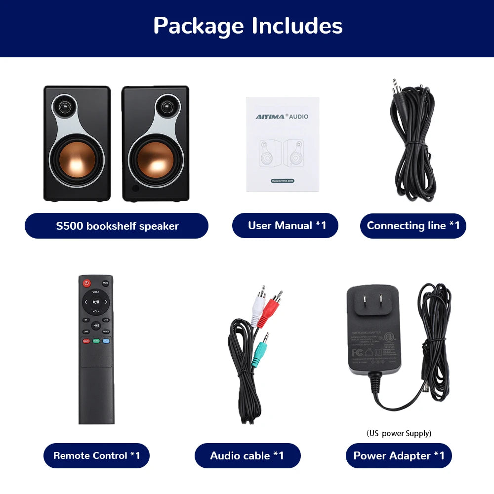 AIYIMA S500 Classic Bookshelf Speaker Bluetooth Wireless 120W Hifi Active Speakers For Home Computer Game Coaxial Optical RCA