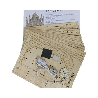 3D Wooden Puzzle House Royal Castle Taj Mahal With Light Assembly Toy For Kids Adult DIY Model Kits Desk Decoration for Gifts