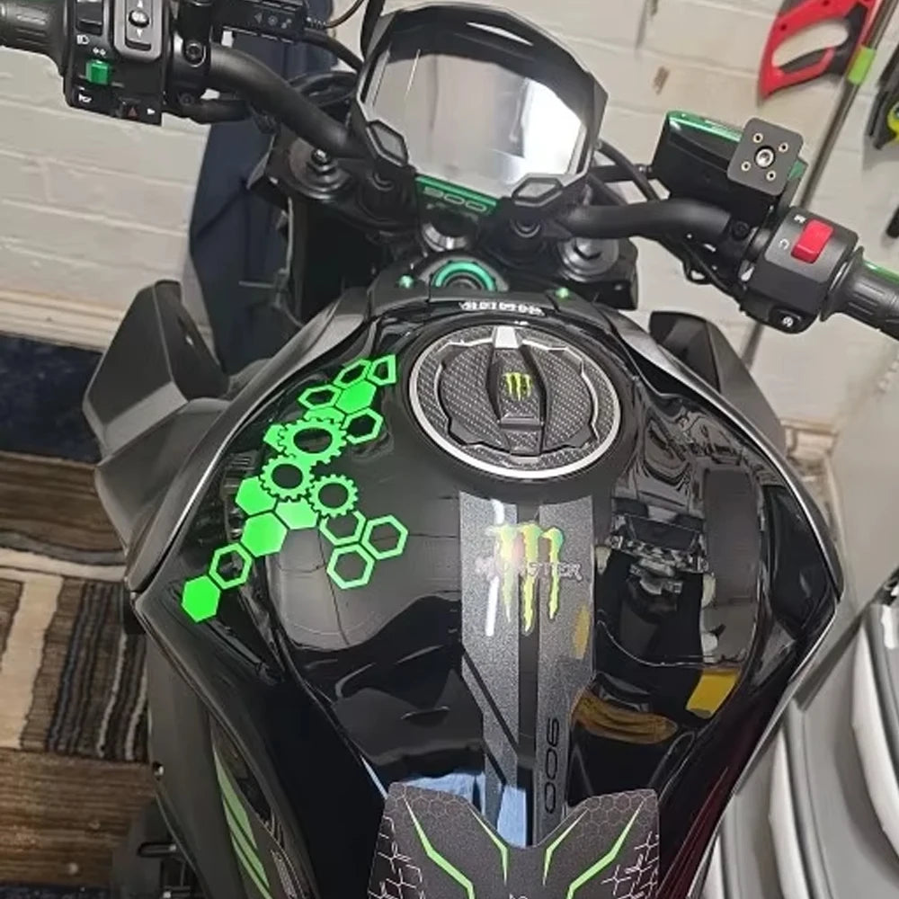 1PC Honeycomb Gear Motorcycle Stickers Motocross Fairing Fuel Tank Scooter Deocr Waterproof DIY Motorcycle Helmet Vinyl Decals