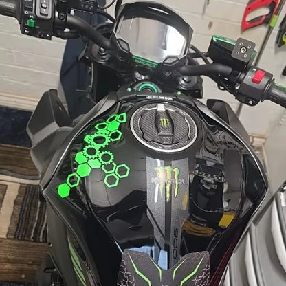 1PC Honeycomb Gear Motorcycle Stickers Motocross Fairing Fuel Tank Scooter Deocr Waterproof DIY Motorcycle Helmet Vinyl Decals