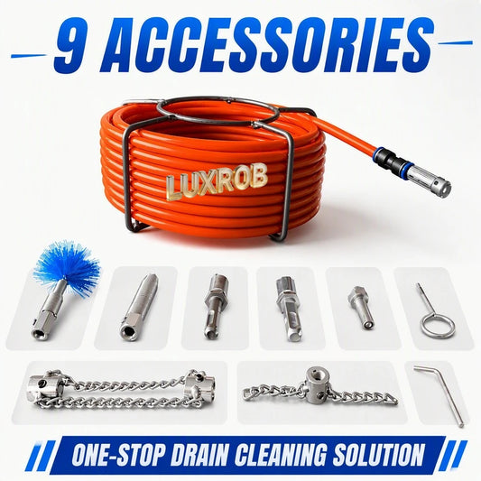 3-20M Drain Cleaning Hose 10mm 65Mn Spring Steel Pipe Sewer Drain Auger Cleaner with 9pcs Accessories for Pipeline Dredge Tool