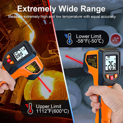 Digital Infrared Thermometer Sensor Handheld Non-contact IR LCD Backlit Display Laser Temperature Gun 600 °C for Household