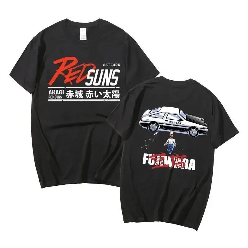 Anime Drift AE86 Initial D Double Sided T Shirt O-Neck Short Sleeves Summer Unisex R34 Skyline GTR JDM Manga T-Shirts 71775