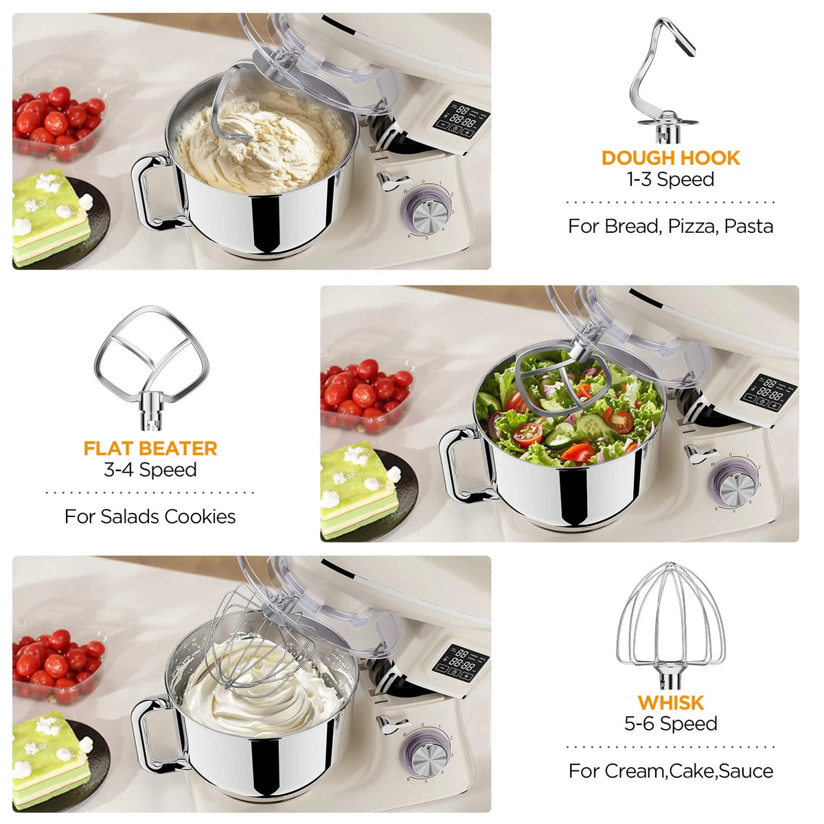 Tand Mixer with LCD Display, 1900W Professional Dough Kneader with 6-Speed & Pulse, Full Set Attachments & Stainless Steel Bowl,