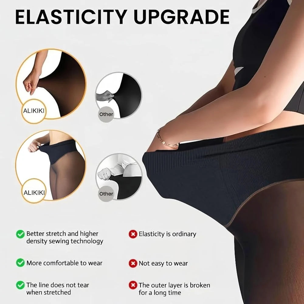 One Seam Fleece Lined Leggings Compression Band Shaping Tights Sheer Warm Stocking Skin Tone Pantyhose Plus Size