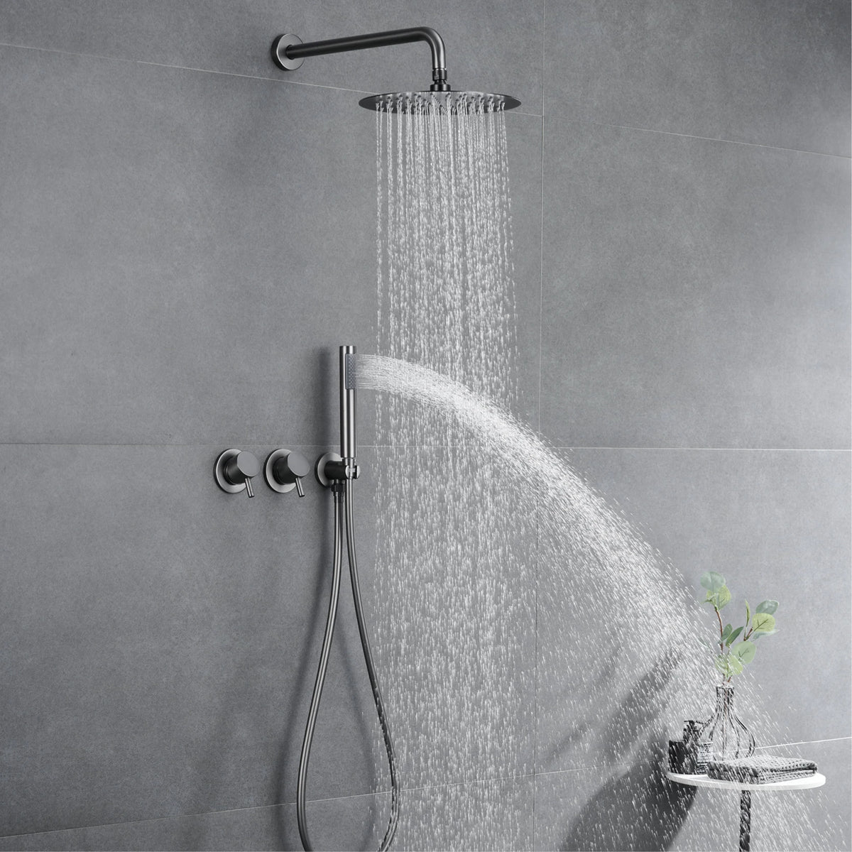 AITANA Minimalist Bathroom Brushed Nickel Shower System Wall-Mounted Modern Embedded Dual Function Rainfall And Handheld Brass