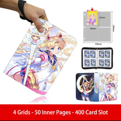 400pcs/900pcs Sailor Moon Card Album Book Folder 4/9 Card Slots Collections Zipper Double Pocket Zipper Card Binder Holder