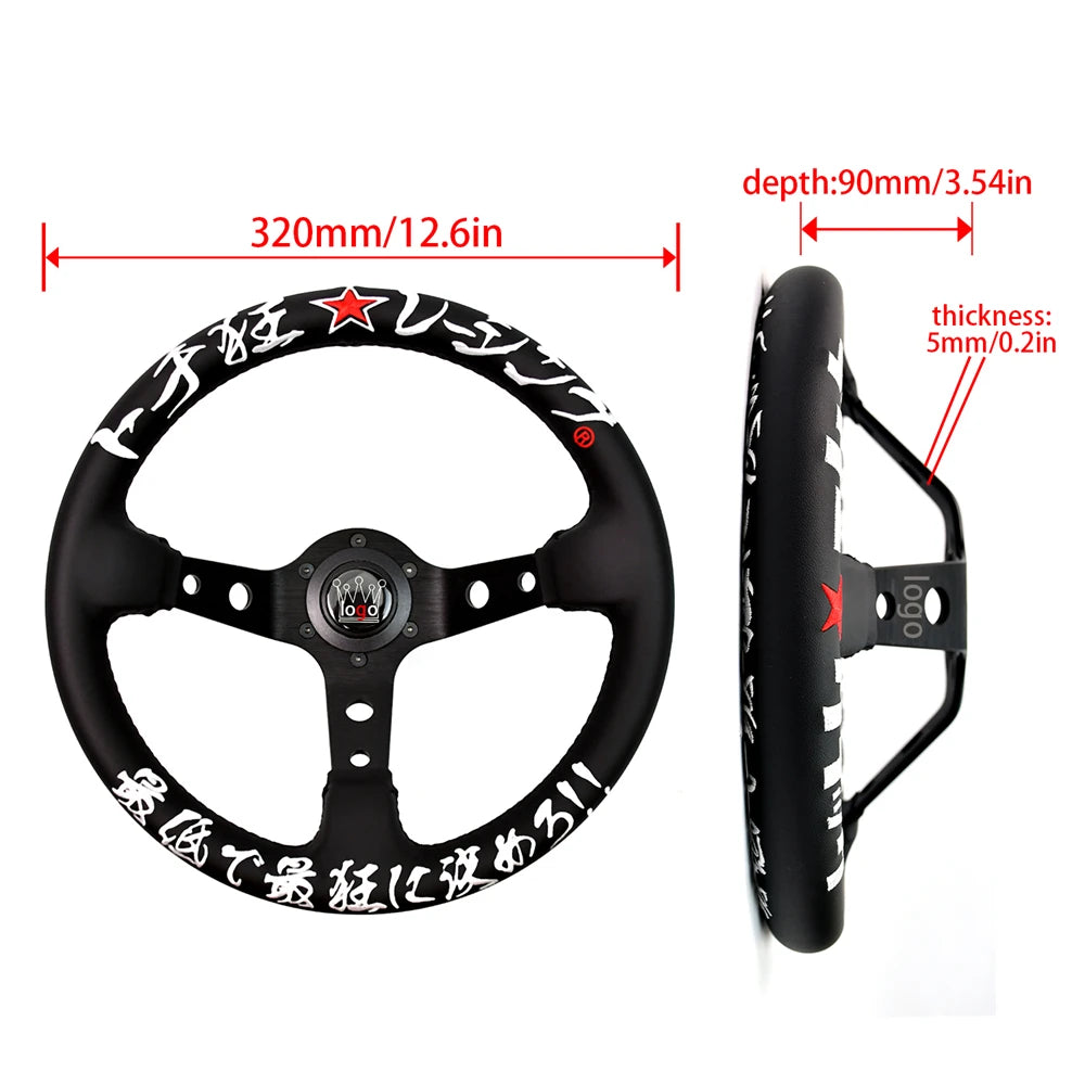JDM 326 Racing Steering Wheel Leather Embroidery Aluminum Alloy Car Modified Universal Steering Wheel with 6 Hole