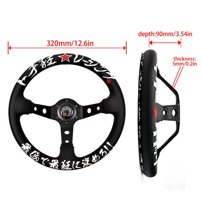 JDM 326 Racing Steering Wheel Leather Embroidery Aluminum Alloy Car Modified Universal Steering Wheel with 6 Hole