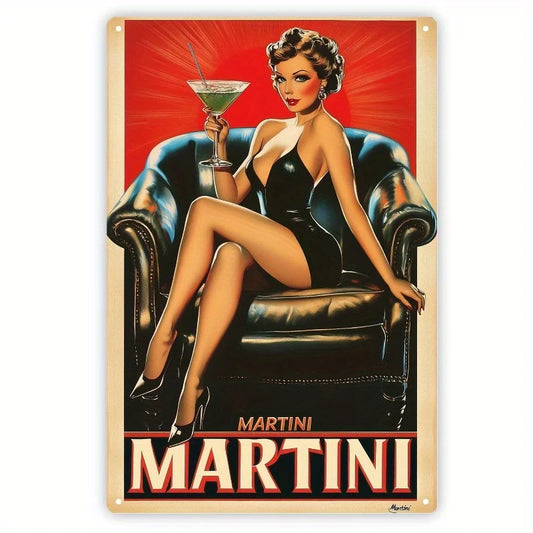 Vintage Martini Metal Wall Art Sign -  Retro Style Decor for Home Bar, Club, or for Man Cave, Unique Gift for Enthusiasts, Room