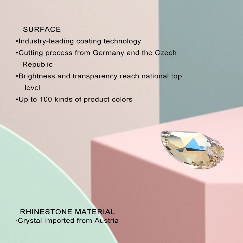 YHB Drop Moonlight Glass Lt Siam Crystal AB Sewing Stones Flatback Sew on Rhinestones For Garment Clothes Bags