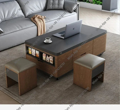 Io S Two-in-one Household With Stool Living Room Multifunctional Rock Slab Lift Coffee Table Dining Table Integrated Dual-purpo