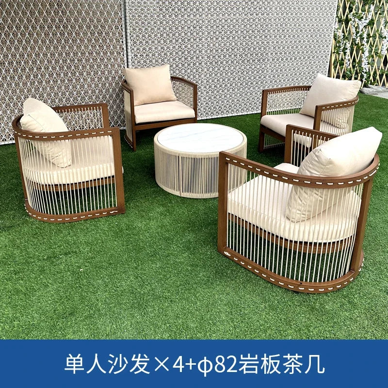 YFY  outdoor rattan sofa courtyard open-air hotel leisure dining chair garden waterproof coffee table combination