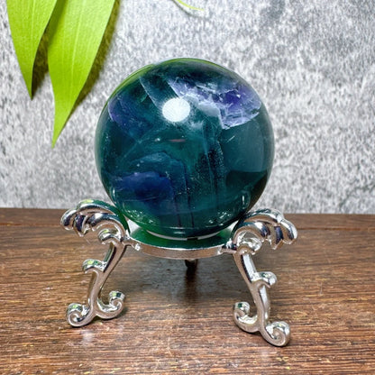 Natural Blue Snowflake Feather Fluorite Spheres Stone Healing Crystal Reiki Energy Home Scene Decorations Gifts+Stand