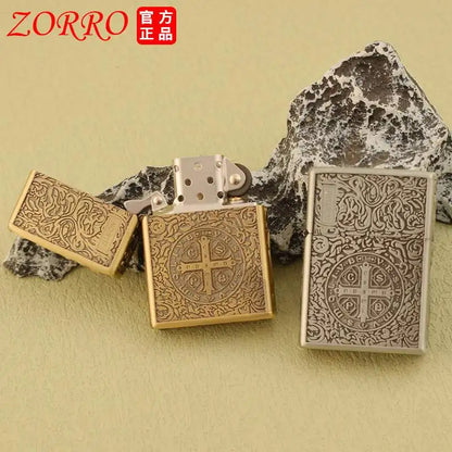 Zorro Constantine Windproof Kerosiene Lighter, Embossed Craftsmanship Retro Old-fashioned Grinding Wheel Lighter, Gift for Men