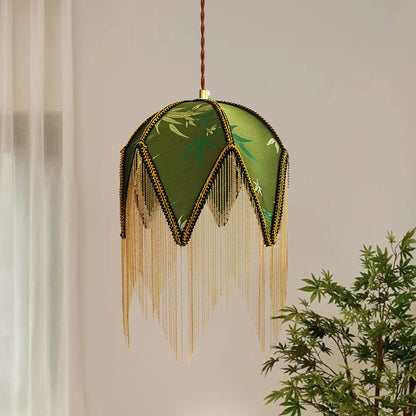IWHD Living Room LED Pendant Light Fixture Coffee Table Decoration Green Yellow Cloth Gold Iron Hanging Lamp Iustres De Plafond