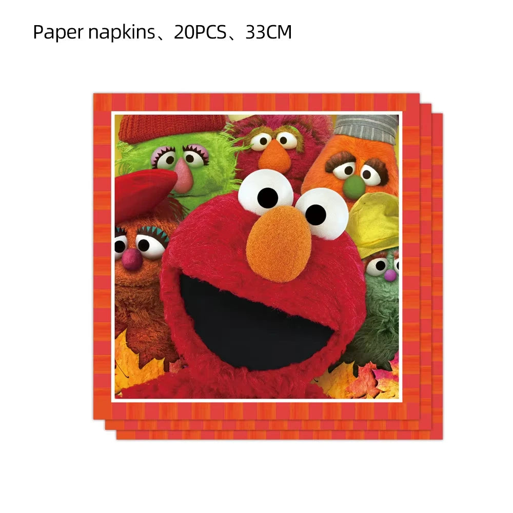 Cartoon Sesames  Street Birthday Party Decor Elmo and Friends Theme Tablecloth Plate Balloon Set Cake Decor Baby Shower
